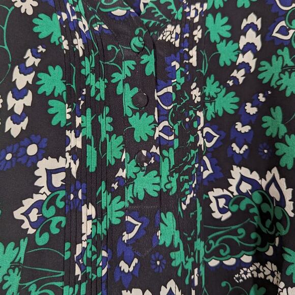 Veronica Beard Elm Silk Shirtdress V-Neck Pleated Green Floral Size 2 Preowned - Picture 9 of 13